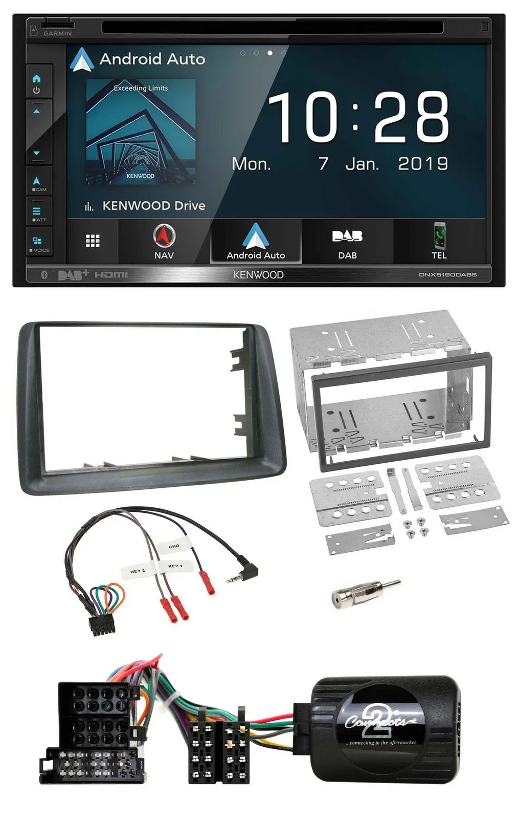 Kenwood DAB TMC USB 2DIN Lenkrad Bluetooth Navigation für Fiat Panda 2004-2007 g