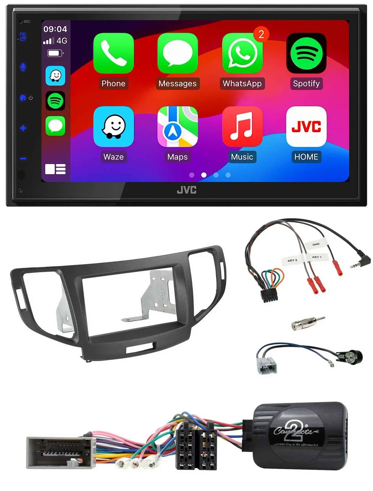 Автомагнитола JVC 2DIN, Bluetooth, USB, DAB, для Honda Accord 2008–2015, цвет антрацит