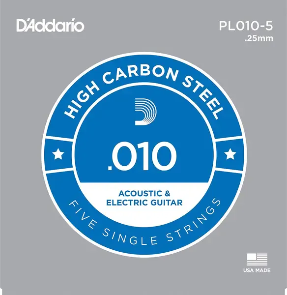 Струна для акустической и электрогитары D'Addario PL010-5, 5 штук в наборе