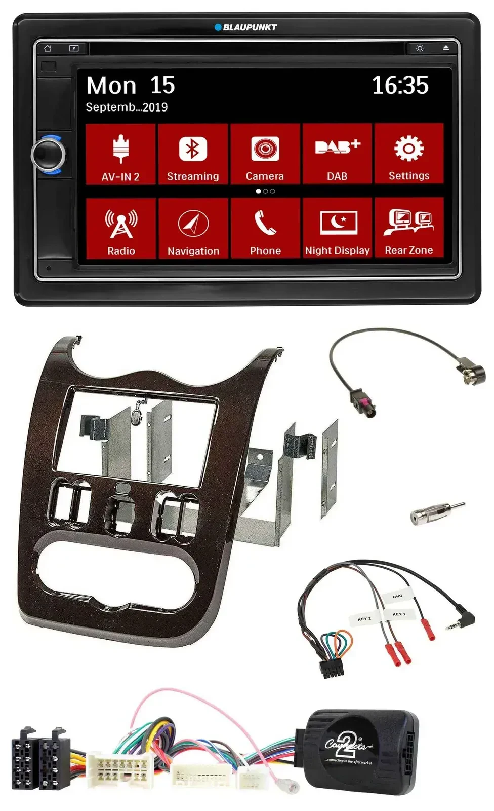 Blaupunkt Bluetooth DAB 2DIN USB DVD Lenkrad Autoradio für Dacia ab 12 dunkelbra