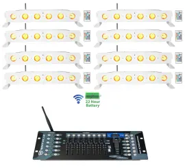 8) Rockville BEST STRIP 60 White Rechargeable Light Bars+Wireless DMX Controller