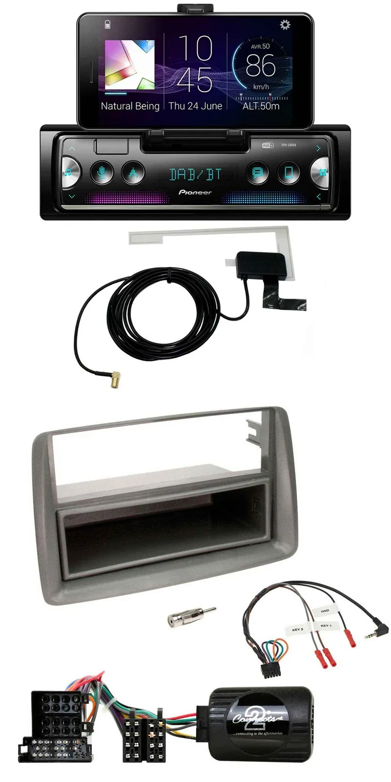 Pioneer DAB Bluetooth Lenkrad USB Autoradio für Fiat Panda 04-10 169 grau