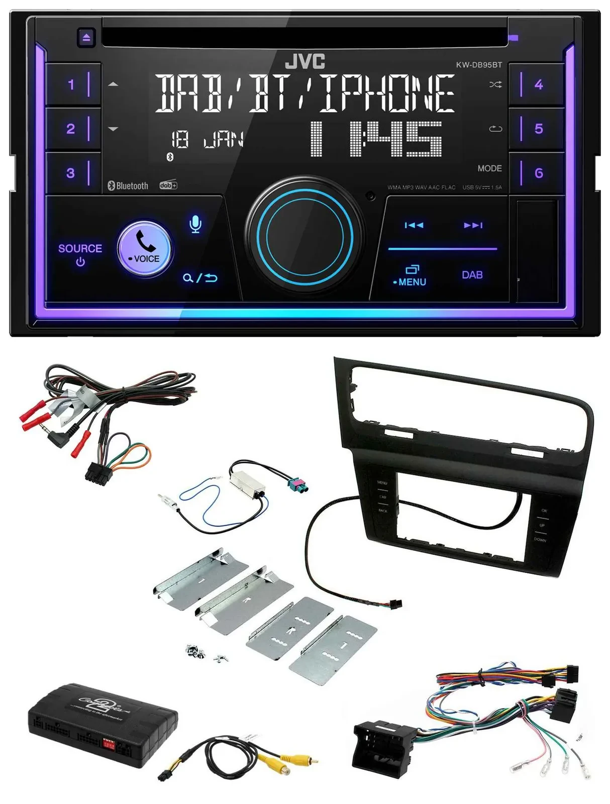 JVC Lenkrad USB 2DIN DAB Bluetooth CD Autoradio für VW Golf VII 7 2012-2018 Info