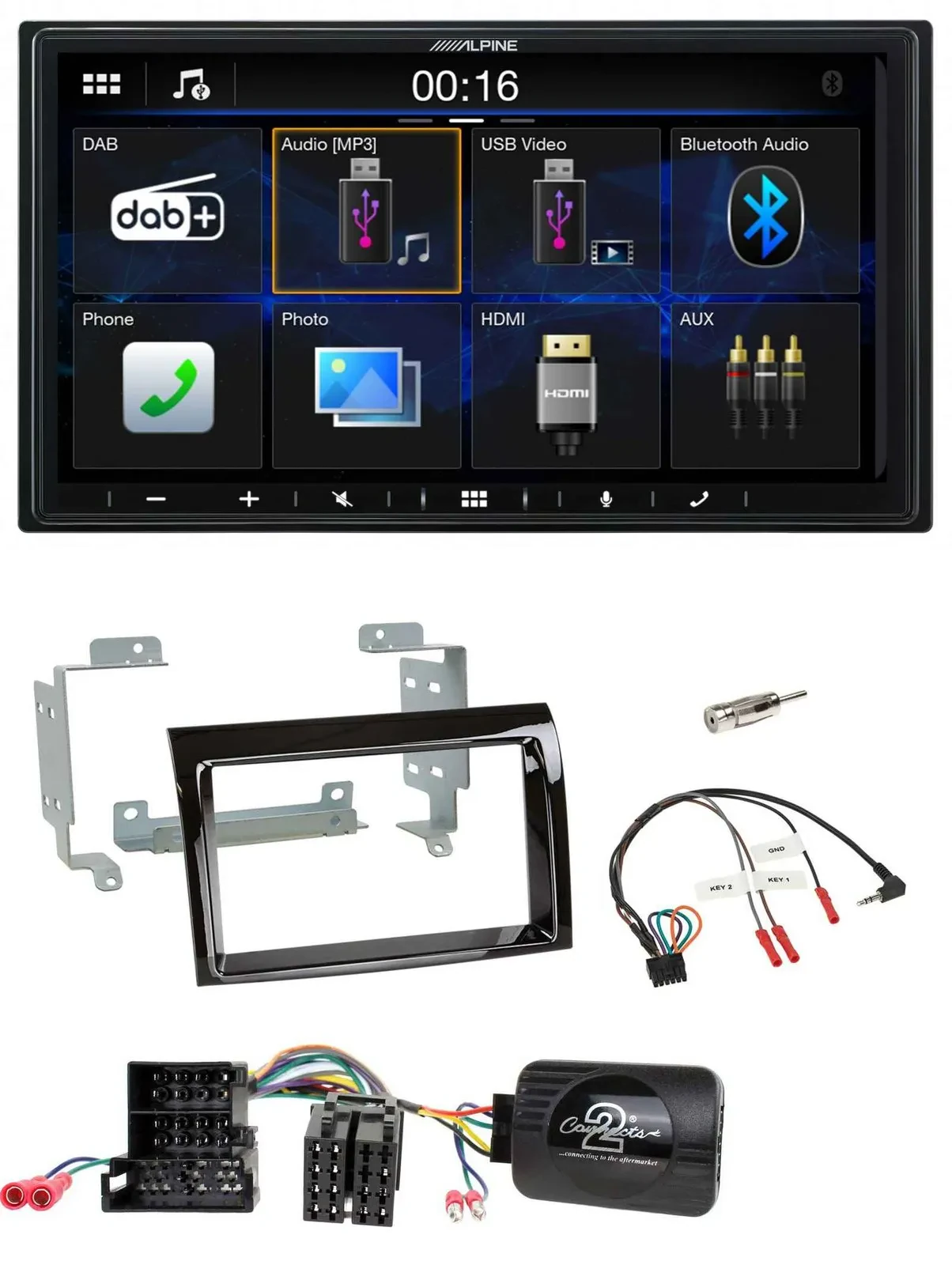 Alpine Bluetooth 2DIN Lenkrad DAB USB Autoradio für Fiat Peugeot Citroen klavier