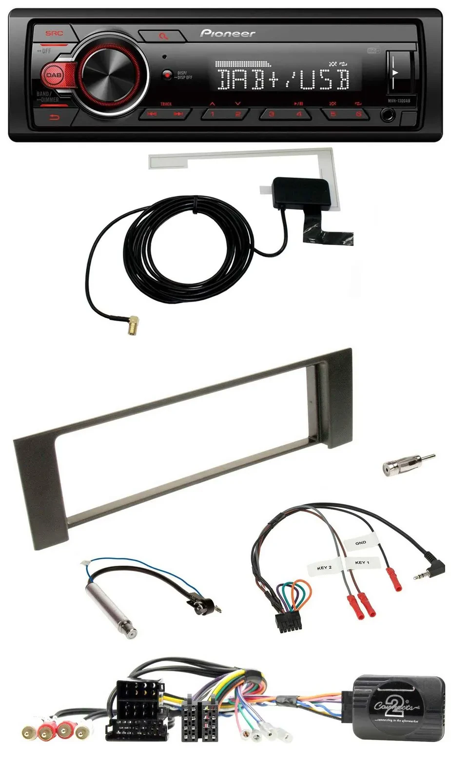 Автомагнитола для Audi A4 (2000–2004) Pioneer 1-DIN MP3 DAB USB, поддержка кнопок на руле, CAN-Bus ISO