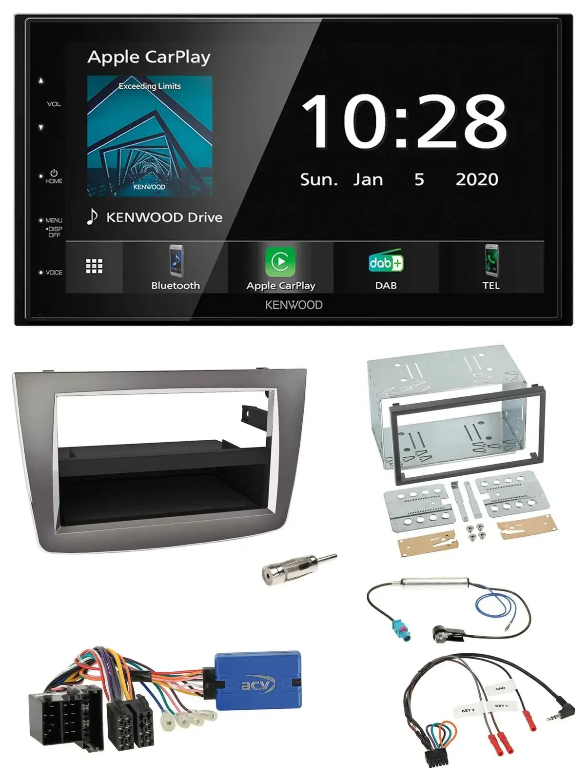 Автомагнитола Kenwood 2DIN, Bluetooth, DAB, USB, поддержка управления на руле для Alfa Romeo Mito (2013–2018)