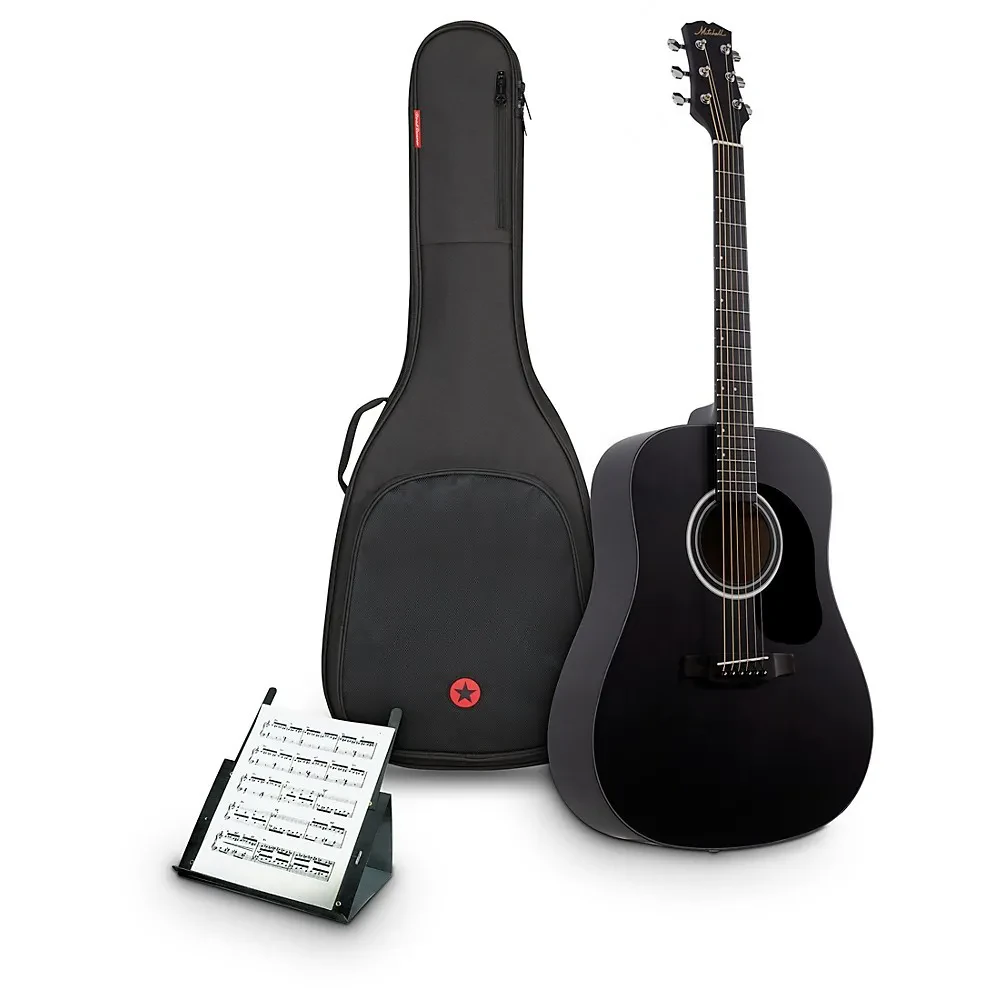 Mitchell Launch D100 Dreadnought Acoustic Guitar wMusic StandGig Bag Black