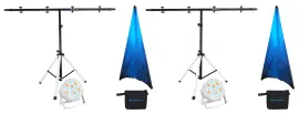 (2) Rockville PARTY STAND LED Lighting Bar Stands+RGB Remote+Scrims+Par Lights