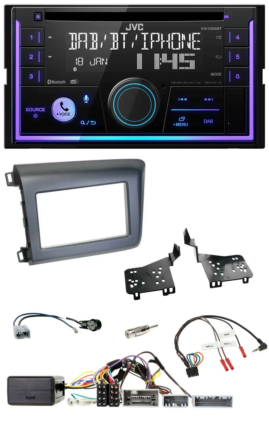 Автомагнитола для Honda Civic (US) 2012- JVC 2DIN DAB Bluetooth CD USB с поддержкой кнопок на руле