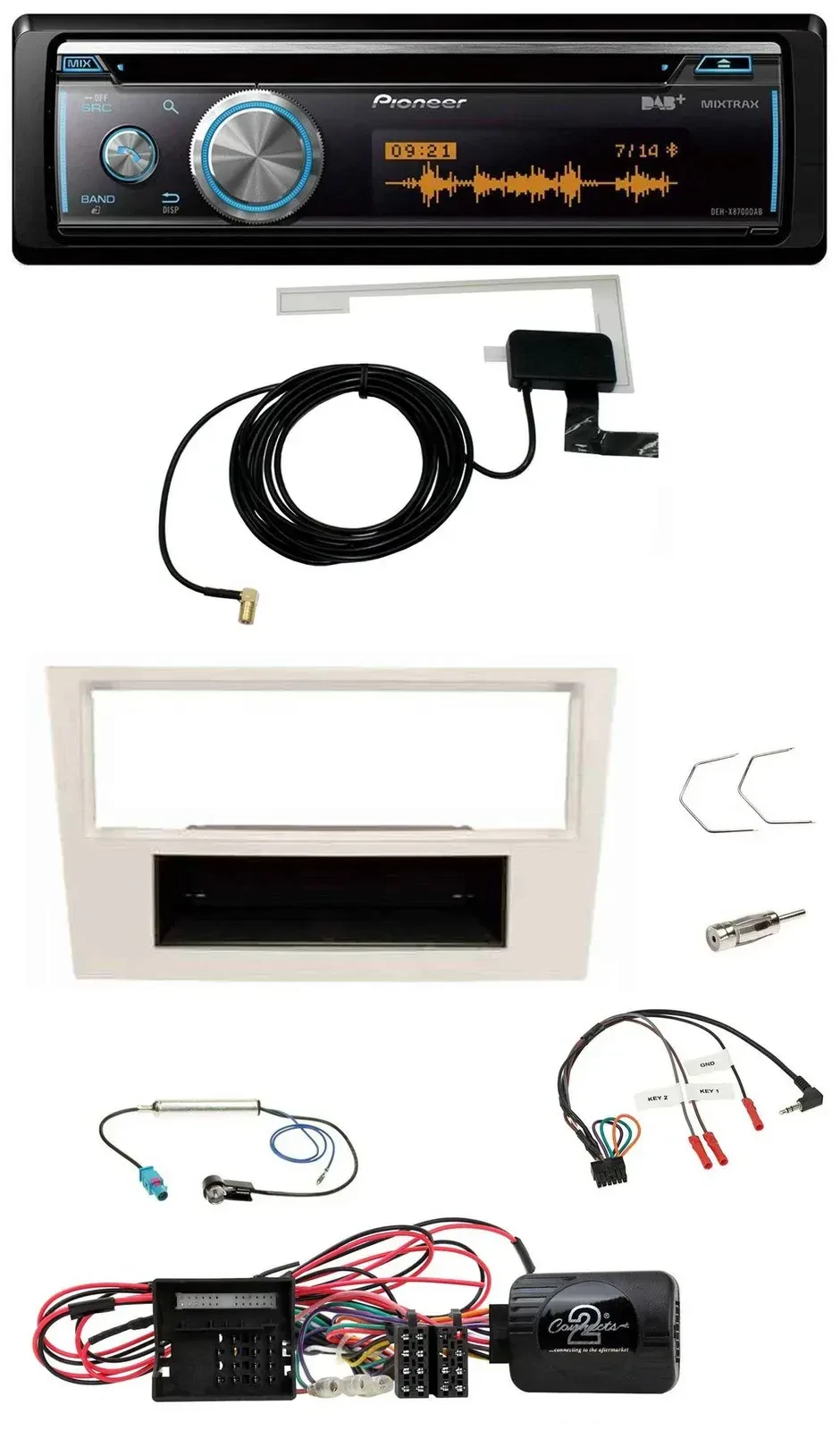 Автомагнитола Pioneer Bluetooth, DAB, USB, CD для Opel Corsa D (2009–2014), перламутрово-белый, совместима с кнопками на руле