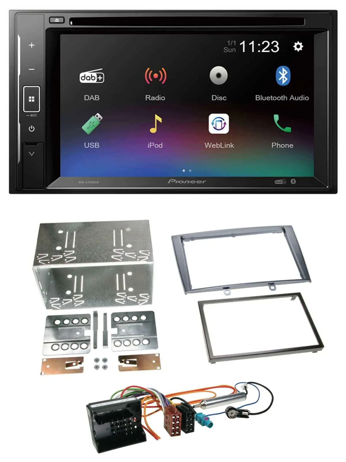 Pioneer Bluetooth MP3 USB 2DIN DAB DVD Autoradio für Peugeot 308 07-09 silber