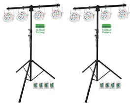 (2) Rockville RVLS1 Tripod Lighting Stands wSide Bars+8 White Battery Par Lights