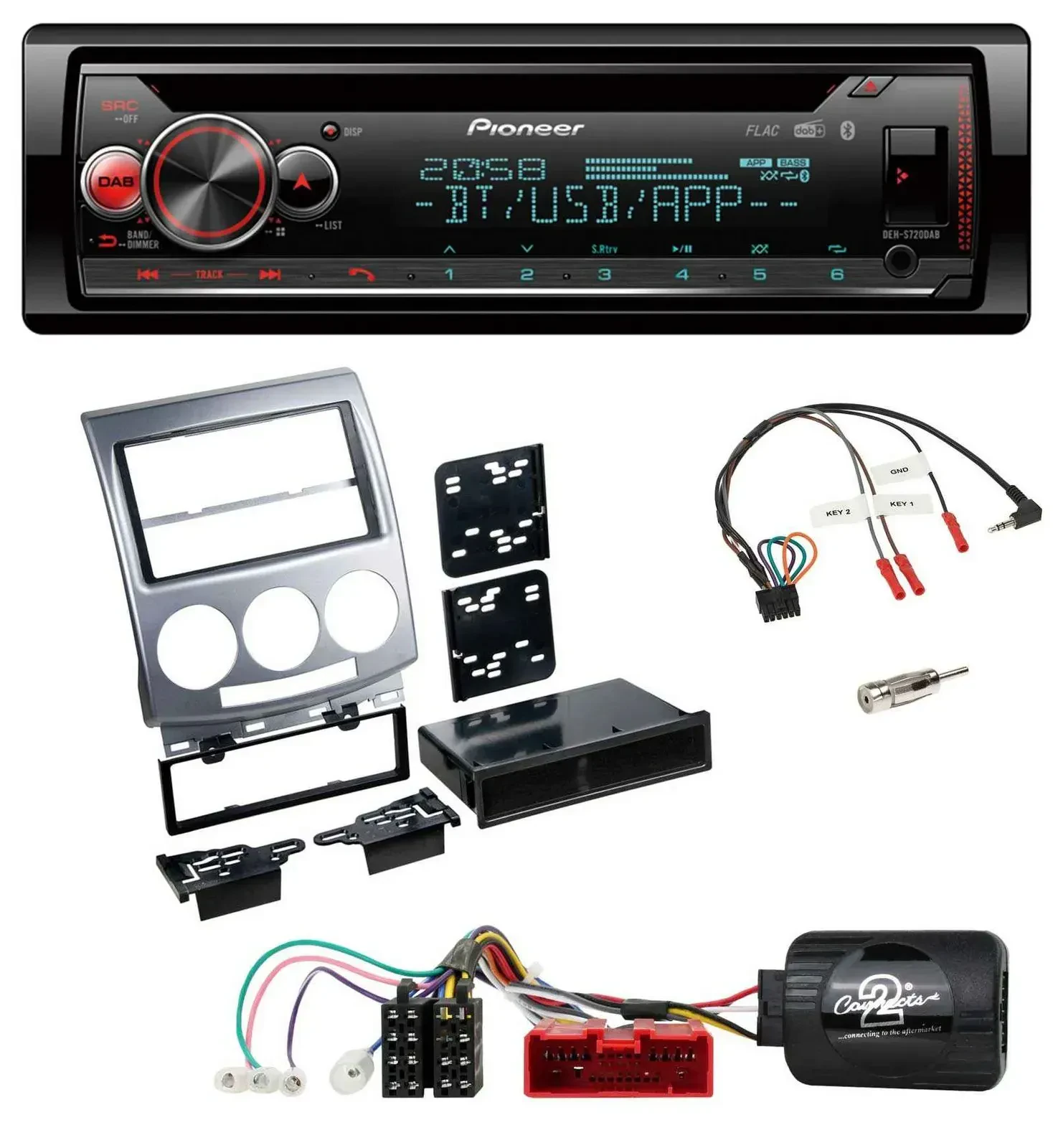 Автомагнитола для Mazda 5 (CR) 2005–2010 Pioneer DAB, CD, Bluetooth, USB, серебристая