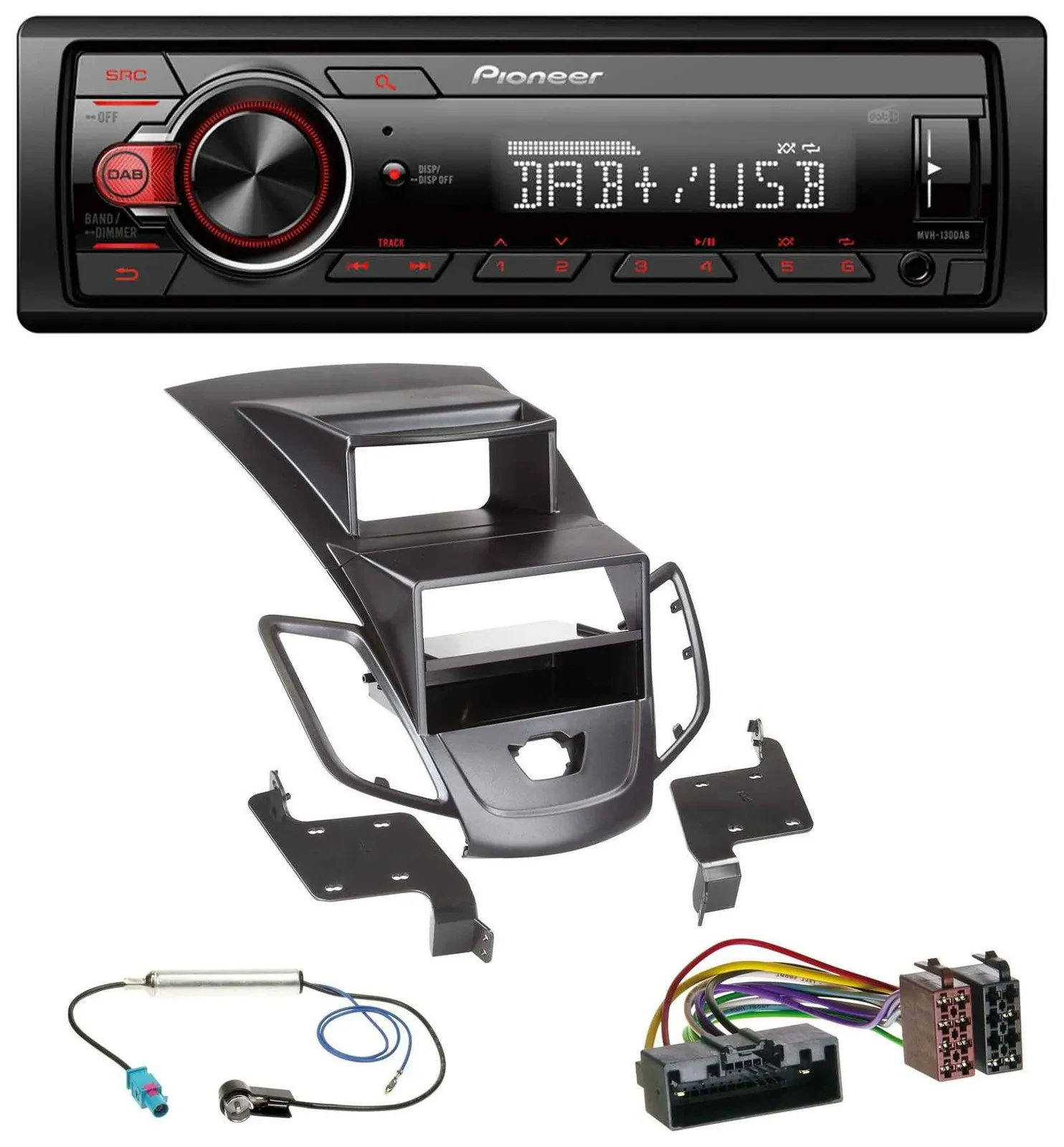 Pioneer MP3 1DIN DAB USB AUX Autoradio für Ford Fiesta 10-17 Display schwarz