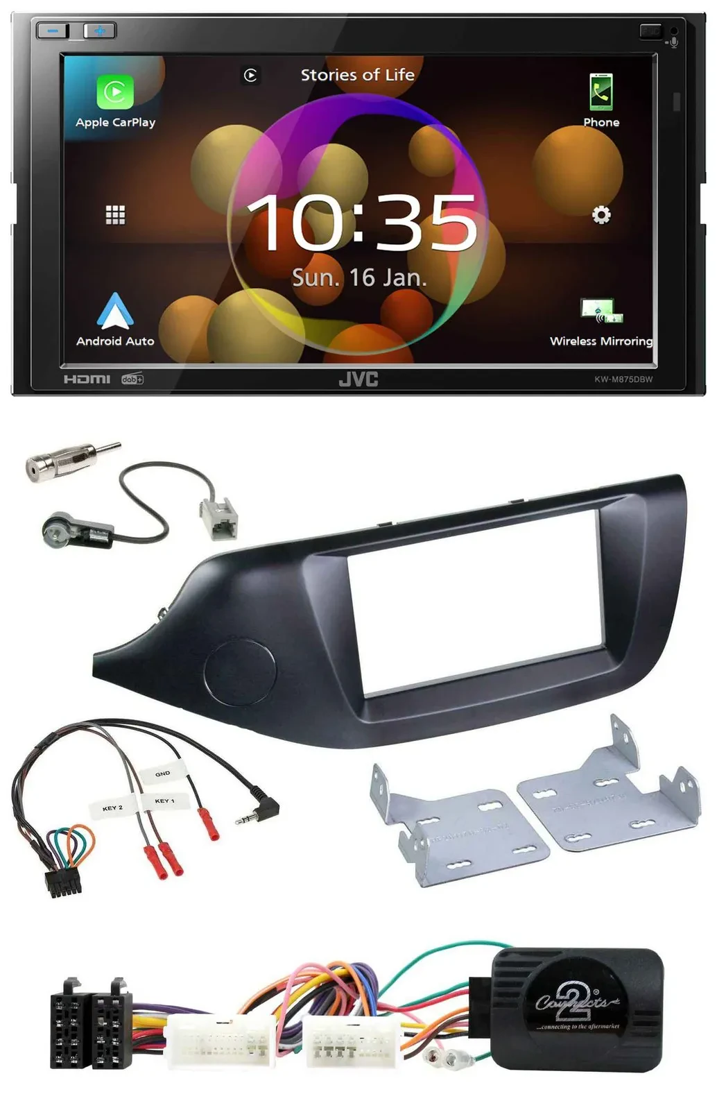 JVC DAB Lenkrad 2DIN Bluetooth USB Autoradio für Kia Ceed ab 2012 schwarz ohne S