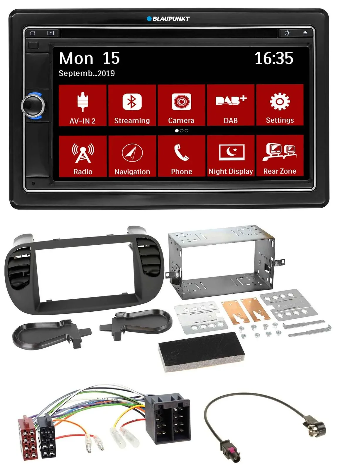 Blaupunkt Bluetooth DAB 2DIN USB DVD MP3 Autoradio für Fiat 500 ISO ab 12 soft t
