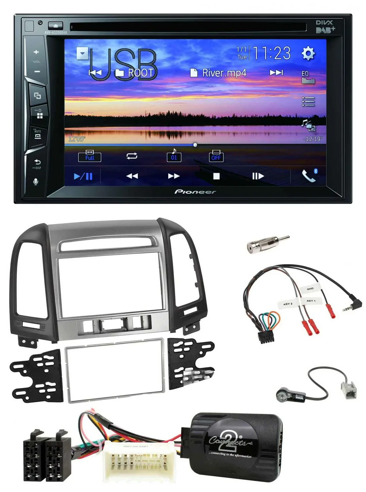 Pioneer Bluetooth 2DIN USB DVD DAB Lenkrad Autoradio für Hyundai Santa Fe 3 Scha