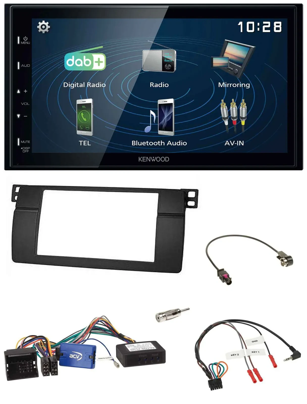 Kenwood 2DIN Bluetooth Lenkrad USB DAB Autoradio für BMW 3er 2002-2006 E46 schwa