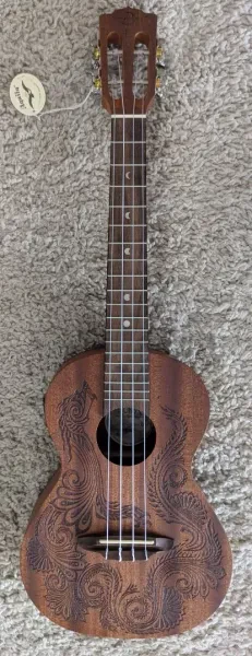 Luna, 4-String Henna Dragon Mahogany Tenor Ukulele with Preamp and Gigbag
