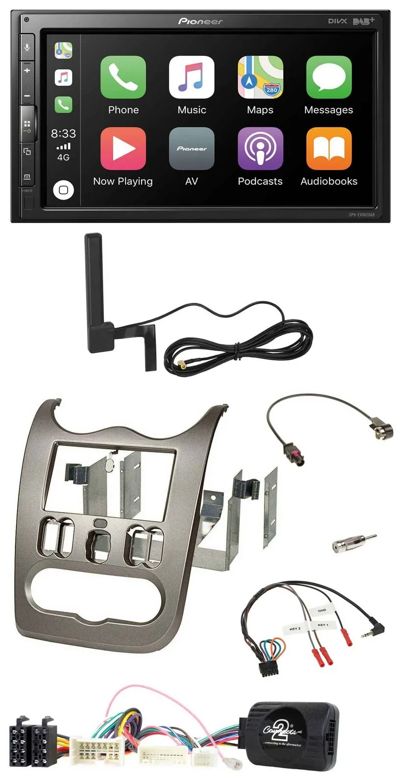 Автомагнитола Pioneer 2-DIN USB Bluetooth DAB, совместима с кнопками на руле, для Dacia (с 2012), темно-серый