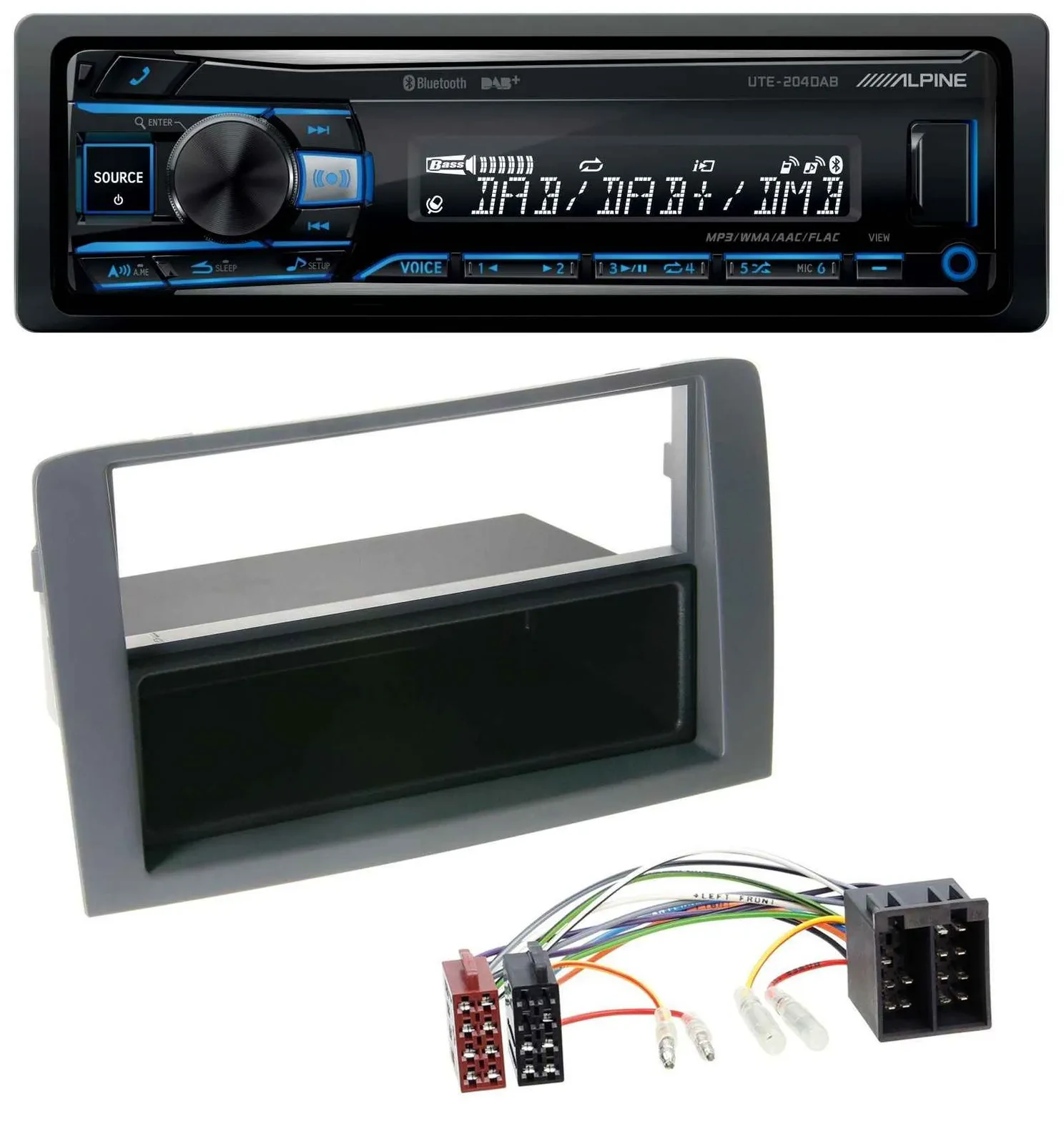 Alpine USB Bluetooth DAB MP3 Autoradio für Fiat Idea (350, 03-11) - grau