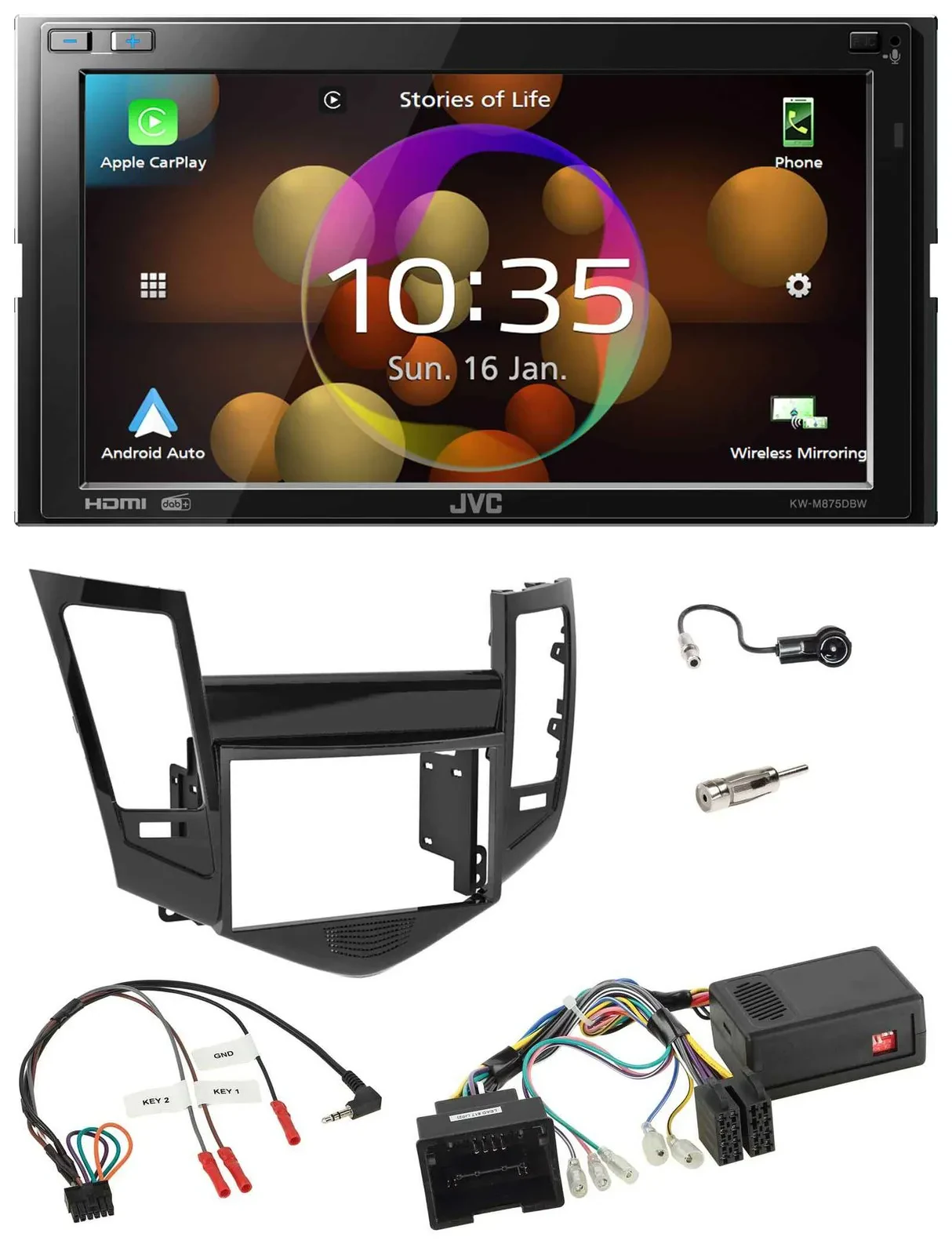 JVC DAB Lenkrad 2DIN Bluetooth USB Autoradio für Chevrolet Cruze 05/2009-2016