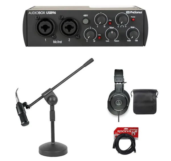 Audiobox+Audio Technica Podcast Bundle w/ Interface+Mic+Headphones+Stand