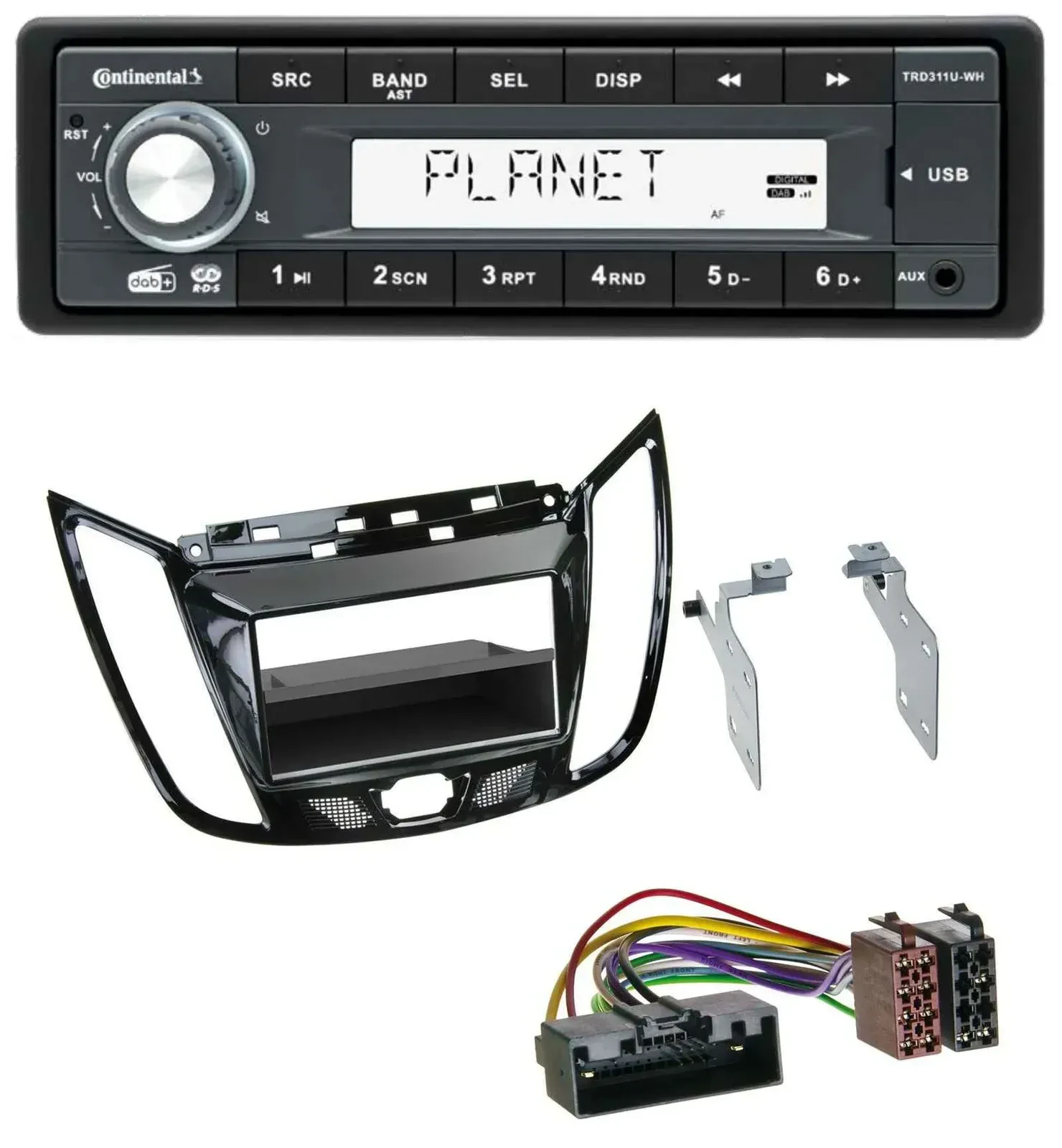 Автомагнитола Continental 1-DIN DAB USB AUX для Ford C-Max/Kuga, цвет черный (piano black)