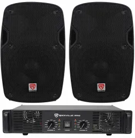 2) Rockville SPG84 8“ 800W 4 Ohm PA Speakers ABS Cabinet+RPA4 1000w Amplifier