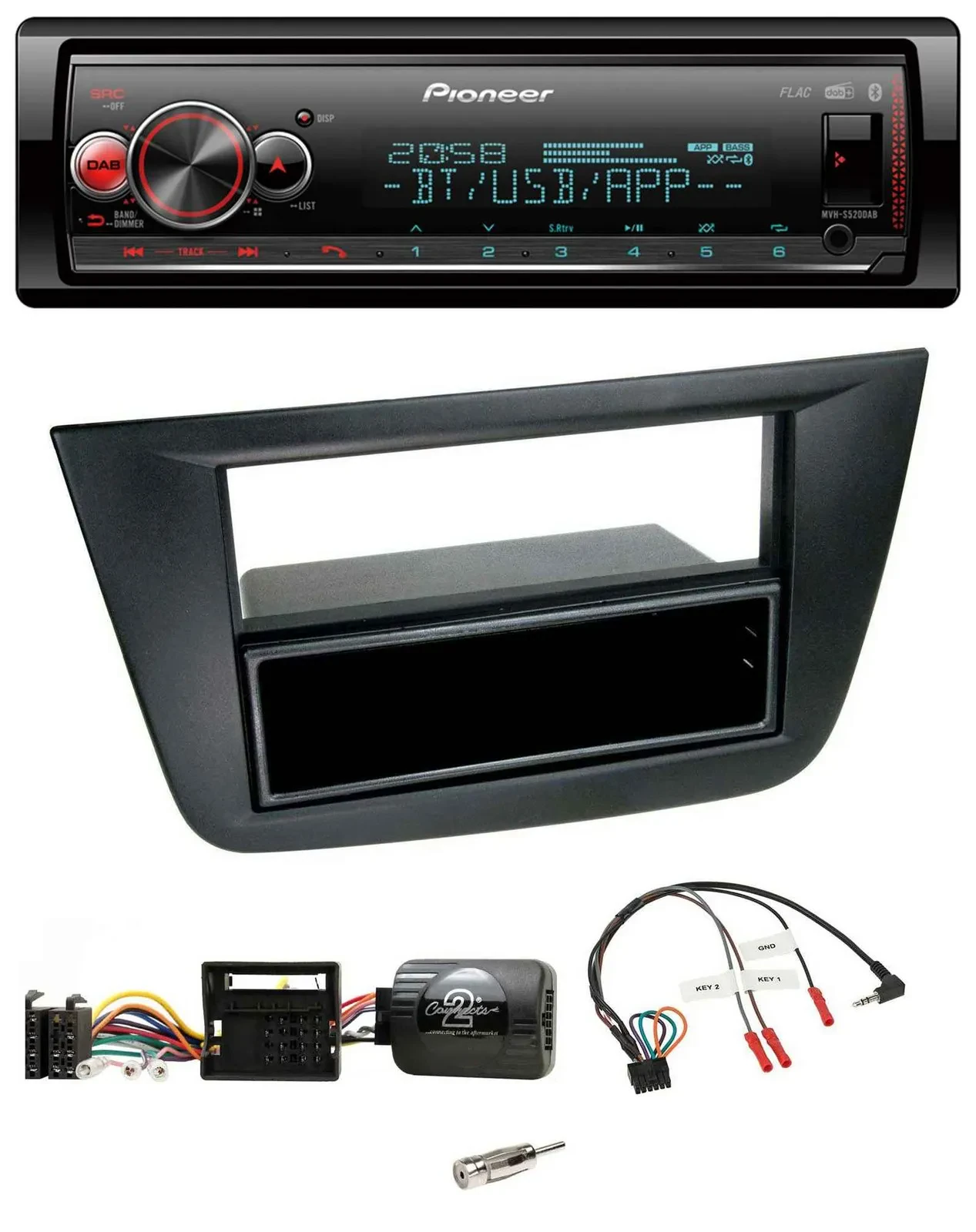 Автомагнитола Pioneer Bluetooth USB DAB для Seat Altea/Toledo 2004–2009, черный, совместима с кнопками на руле