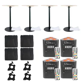 Eliminator Round Bar Cocktail Table Adjustable Counter w Chauvet DJ EZWedge 4 Pk