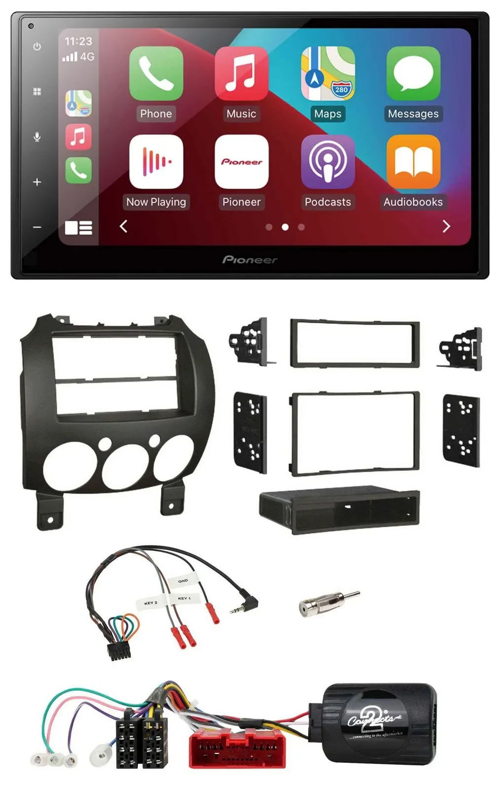 Автомагнитола для Mazda 2 2007–2014 Pioneer 2DIN, DAB, Bluetooth, USB, с поддержкой кнопок на руле