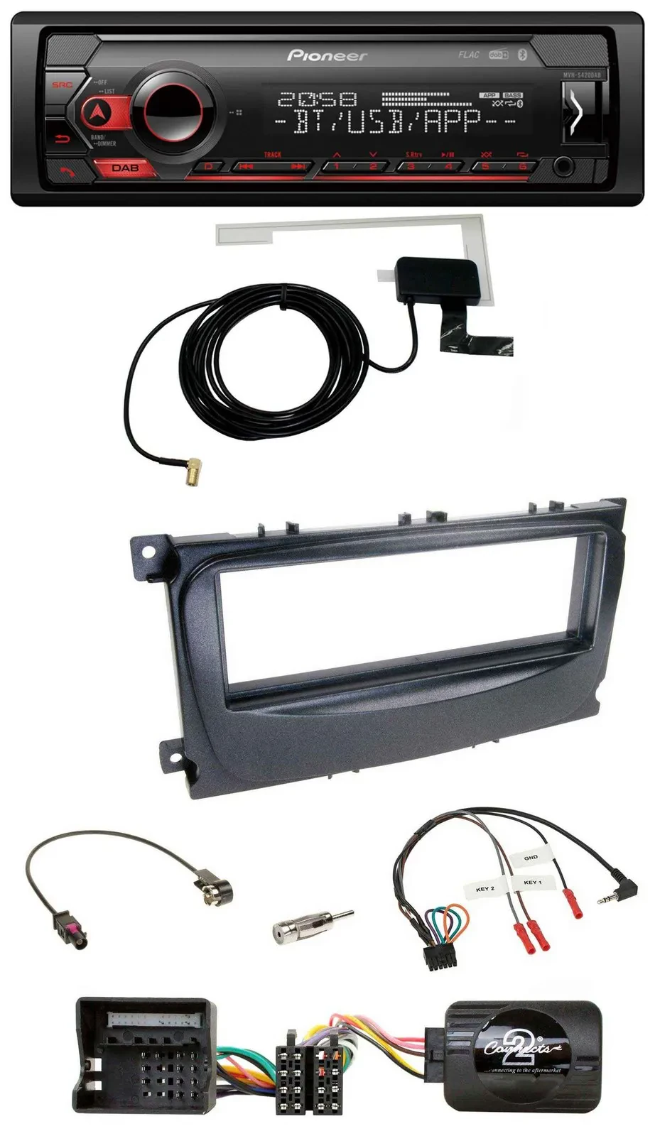Автомагнитола Pioneer DAB, USB, Bluetooth, совместимая с кнопками на руле, для Ford Focus/C-Max/Galaxy (с 2007)