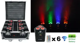 Rockville RF WEDGE PACK BLACK (6) Battery Wireless DJ Wash Lights+RF Remote+Case