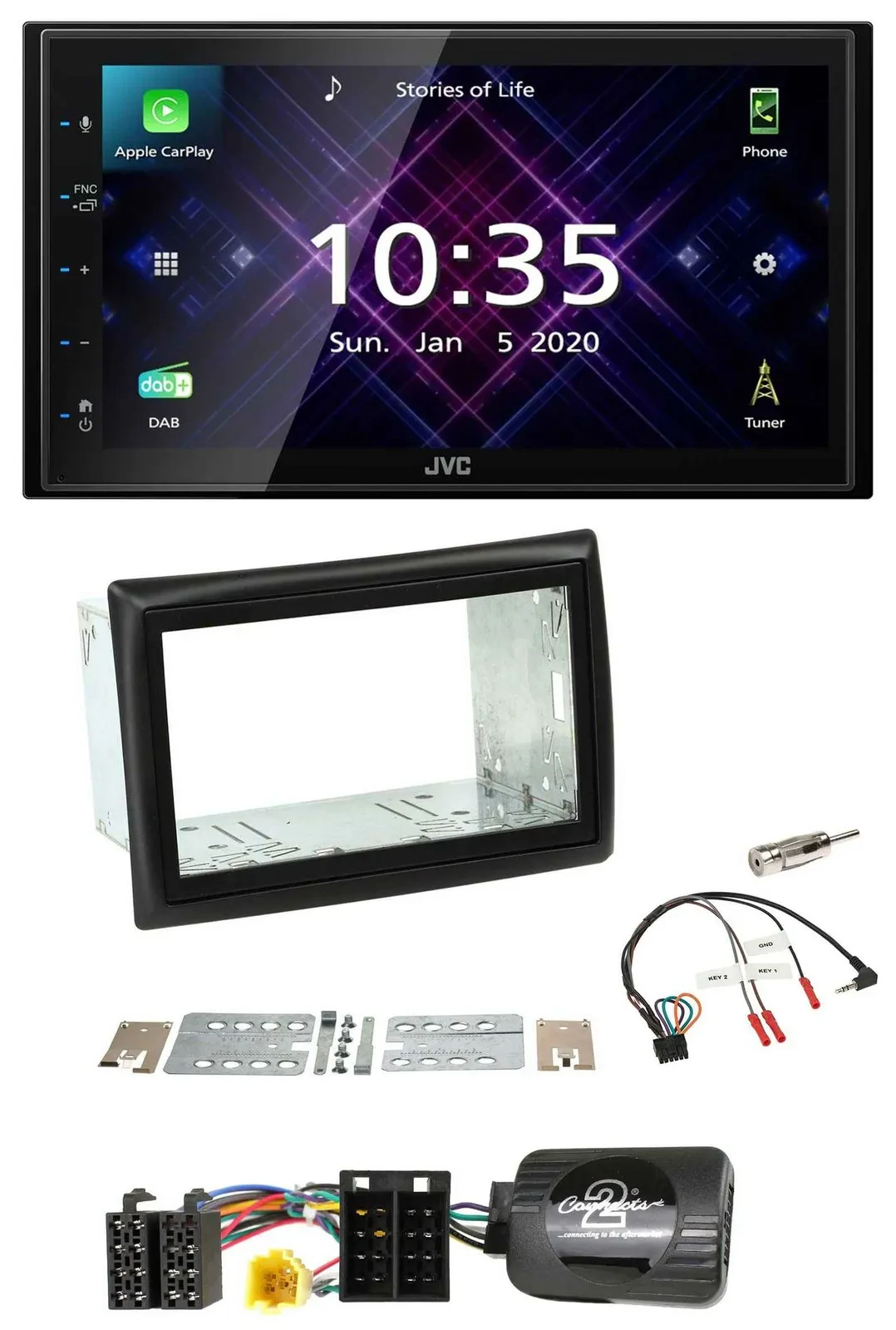 Автомагнитола JVC 2DIN, DAB, Bluetooth, USB для Renault Megane II (2005–2008), с поддержкой управления с руля