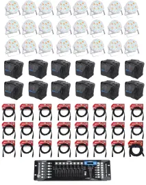 (24) Rockville RockPAR50 WHT Wash Lights+192 Ch DMX Controller+Cables+Bags