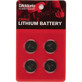 D'Addario CR2032 Lithium Battery, 4-Pack #PW-CR2032-04
