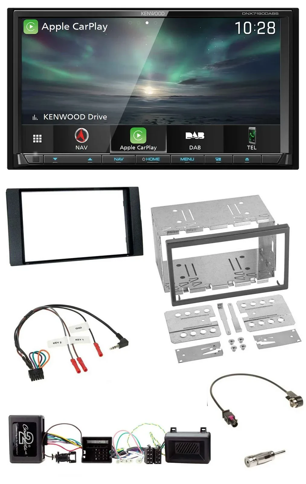 Kenwood Bluetooth USB 2DIN Lenkrad TMC DAB Navigation für Ford Kuga 2008-12 schw