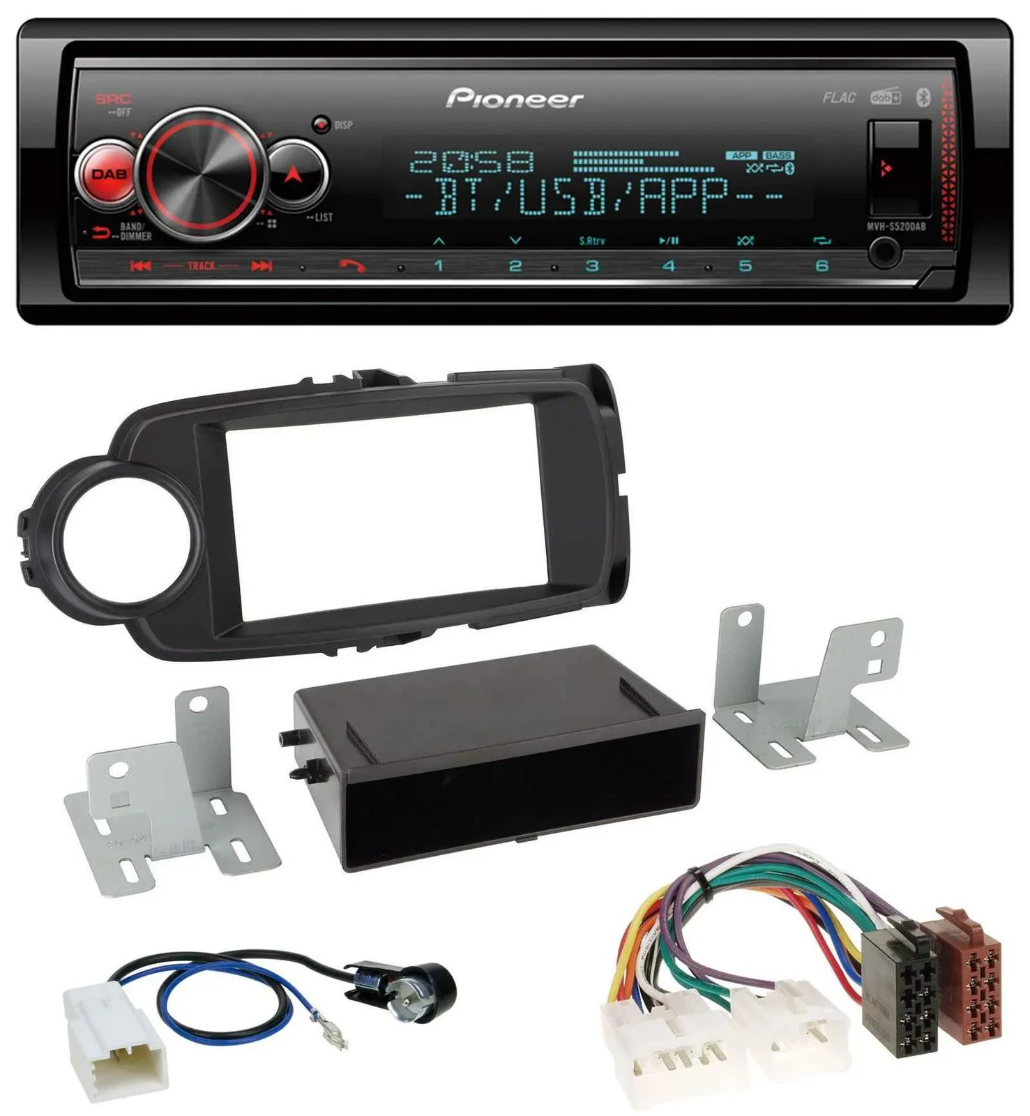 Автомагнитола Pioneer Bluetooth USB MP3 DAB для Toyota Yaris (2011–2014), черная