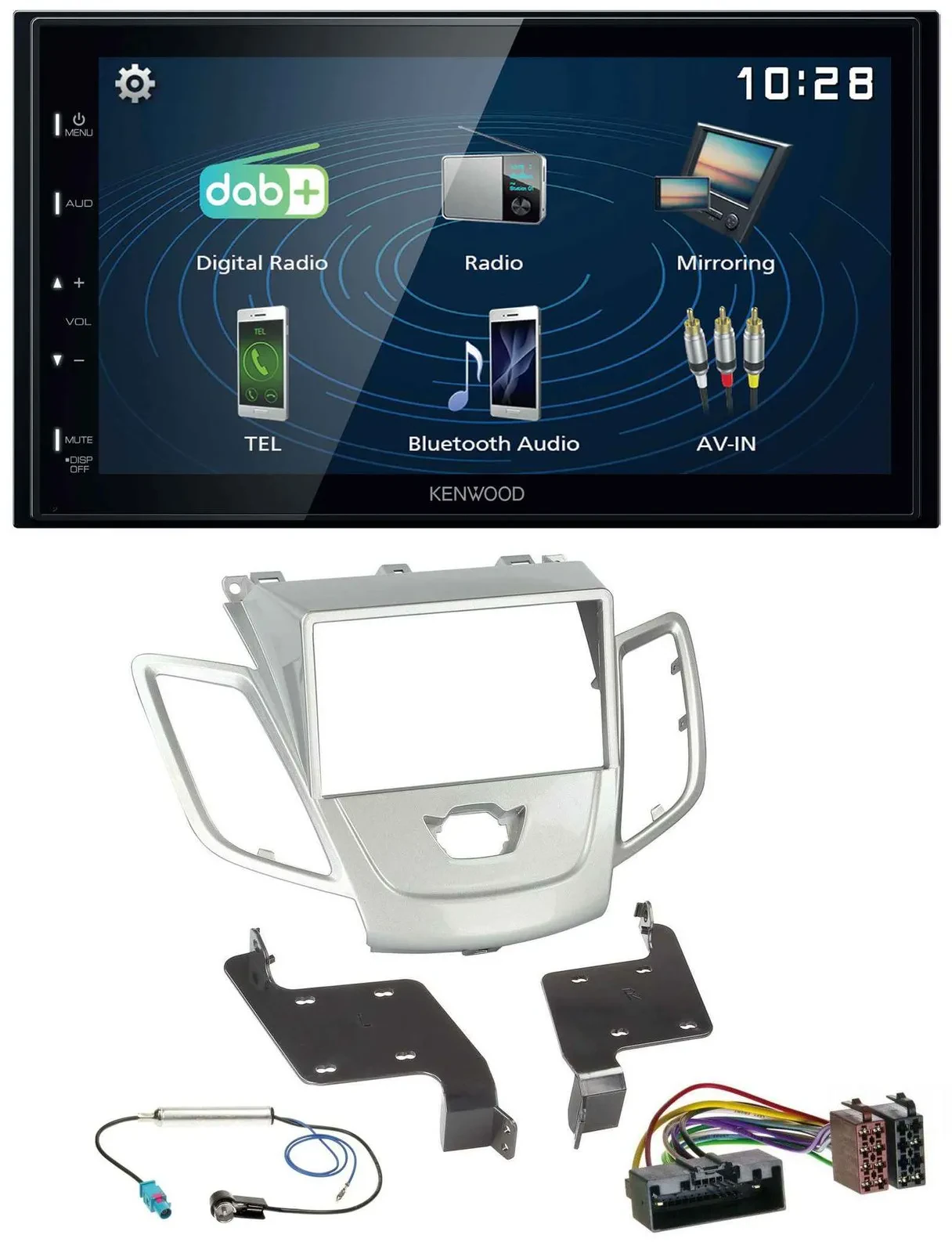 Kenwood 2DIN Bluetooth MP3 USB DAB Autoradio für Ford Fiesta 2010-2017 silber