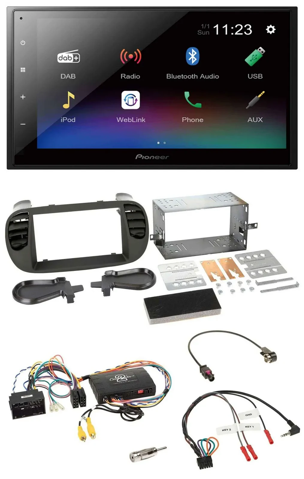 Pioneer USB Bluetooth DAB 2DIN Lenkrad Autoradio für Fiat 500 14-15 soft touch