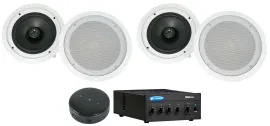 Crown 70v Amplifier+(4) White 8" Commercial Ceiling Speakers+Smart Wifi Receiver
