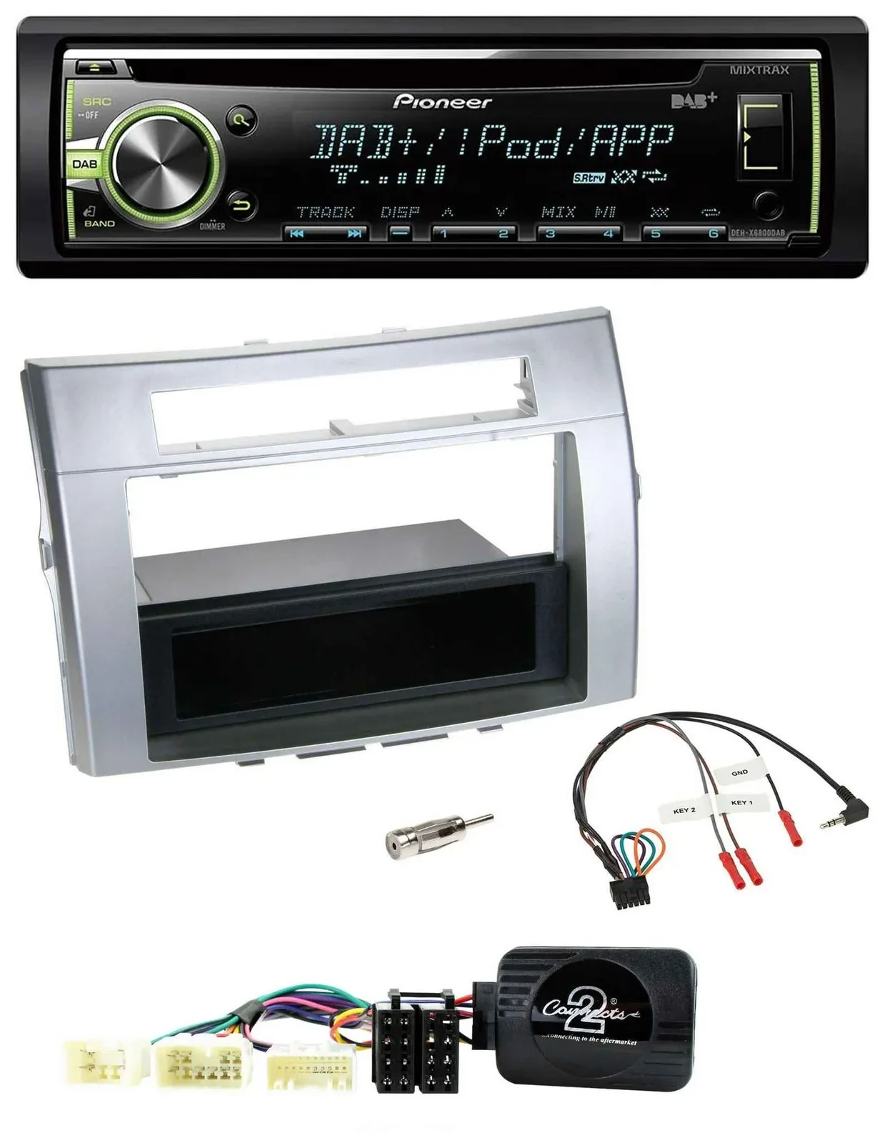 Автомагнитола для Toyota Corolla Verso 2004–2007 Pioneer DAB, CD, USB, MP3, серебристая, поддержка кнопок на руле