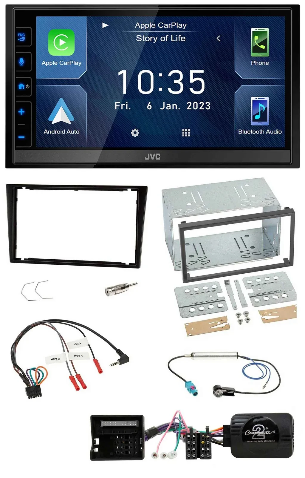 JVC DAB Bluetooth Lenkrad USB 2DIN Autoradio für Opel Corsa C schwarz
