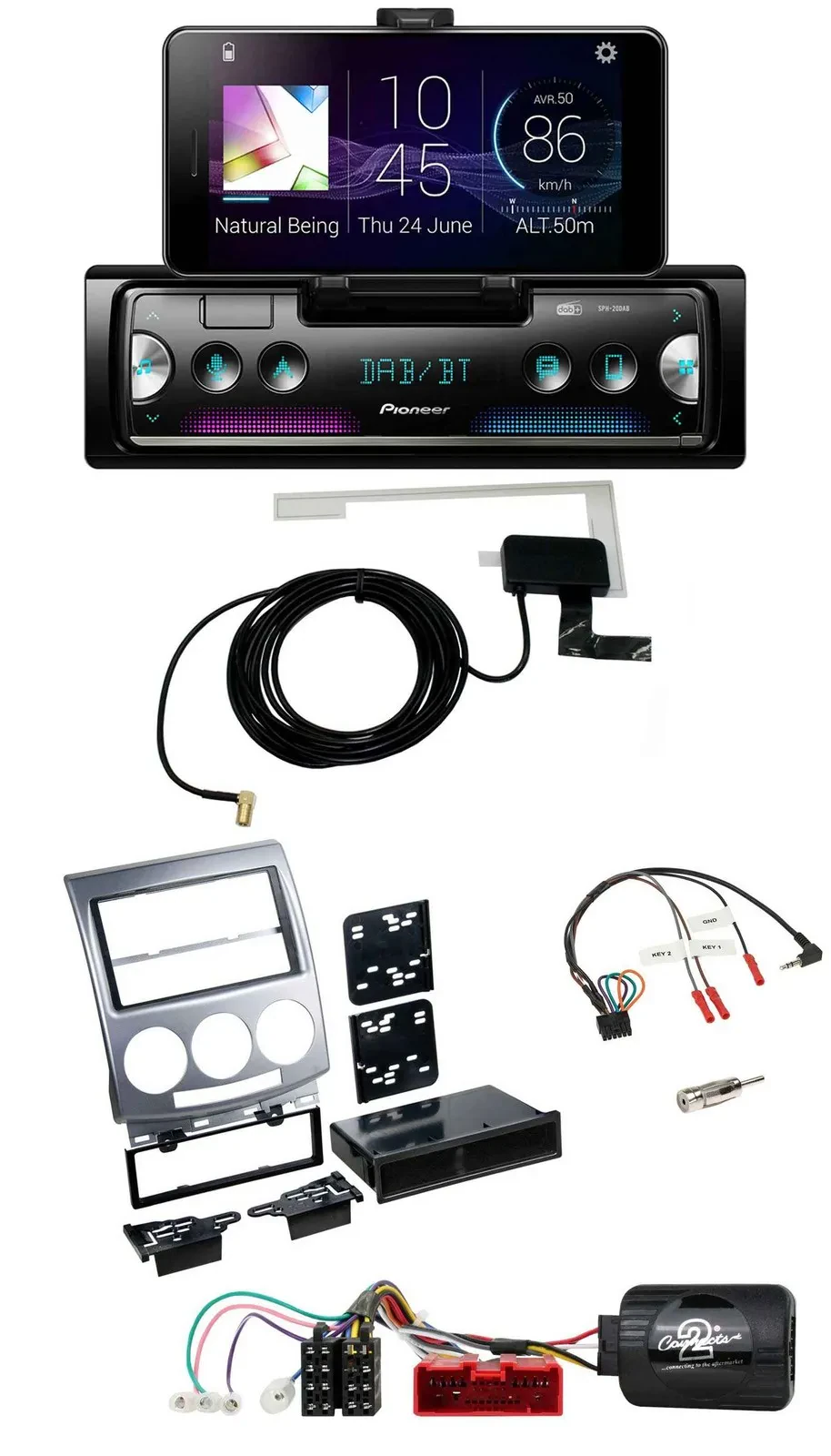Автомагнитола Pioneer DAB, Bluetooth, USB для Mazda 5 (CR) 2005–2010, серебристая