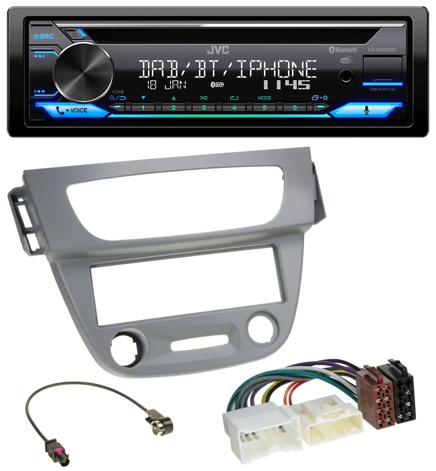 JVC Bluetooth MP3 USB DAB CD Autoradio für Renault Megane 3 (12-14) - grau