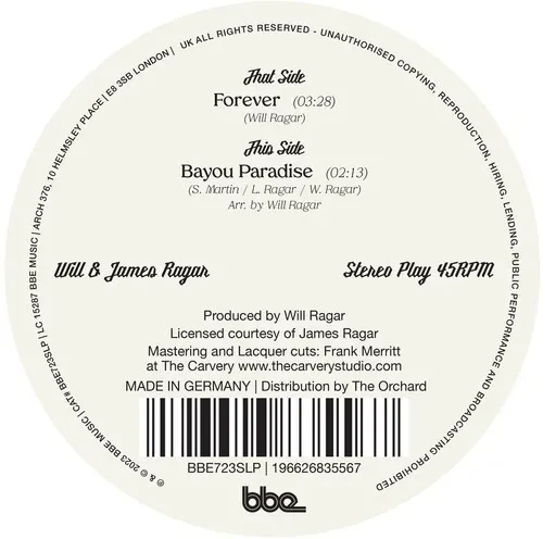 Виниловая пластинка Will & James Ragar - Forever / Bayou Paradise [New 7" Vinyl]