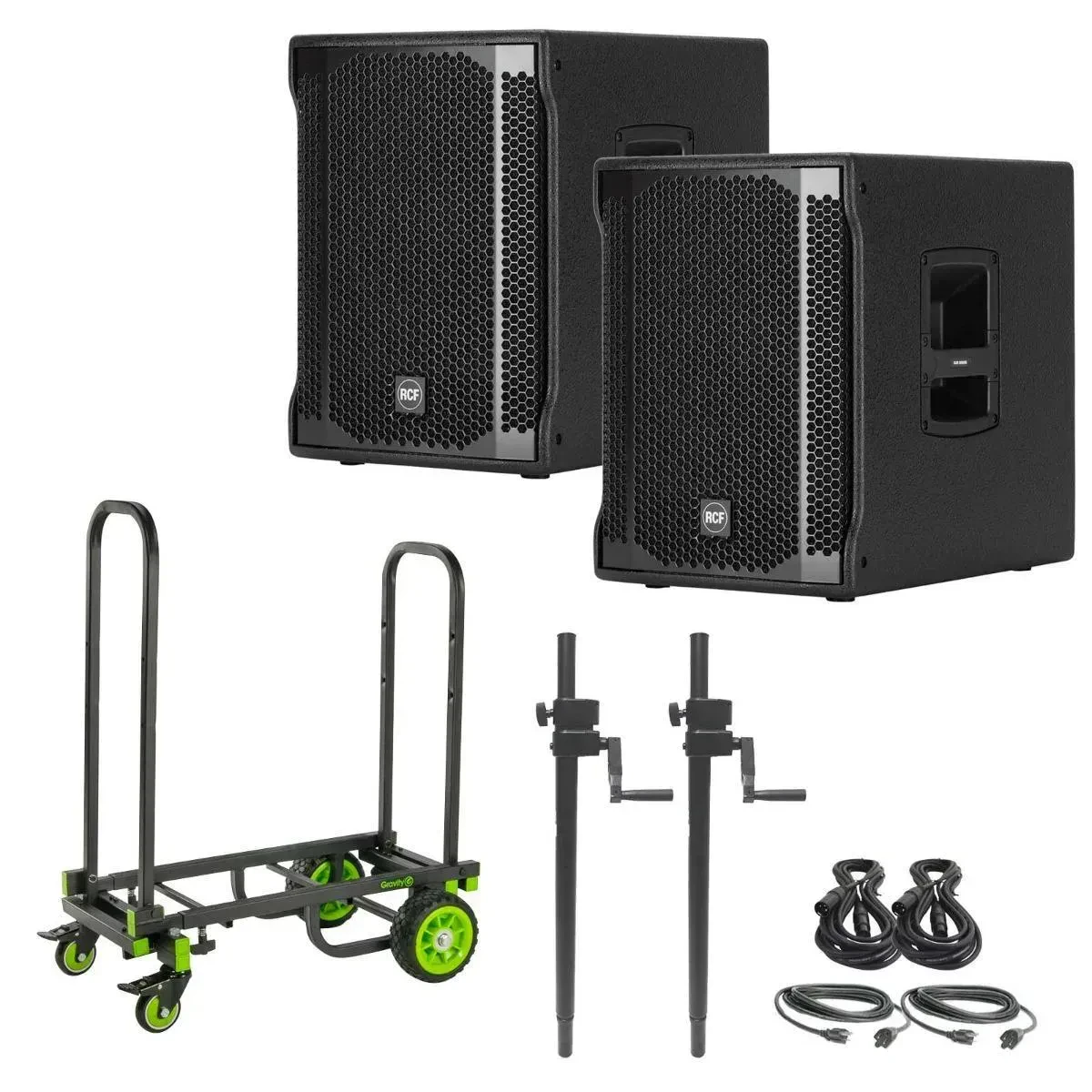Сабвуфер для PA RCF SUB 702-AS II активный, 12" (набор, пара) с кабелями, стойками и тележкой