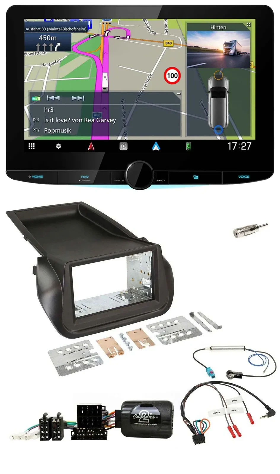 Kenwood Bluetooth DAB TMC 2DIN Lenkrad USB Navigation für Citroen Nemo Peugeot B
