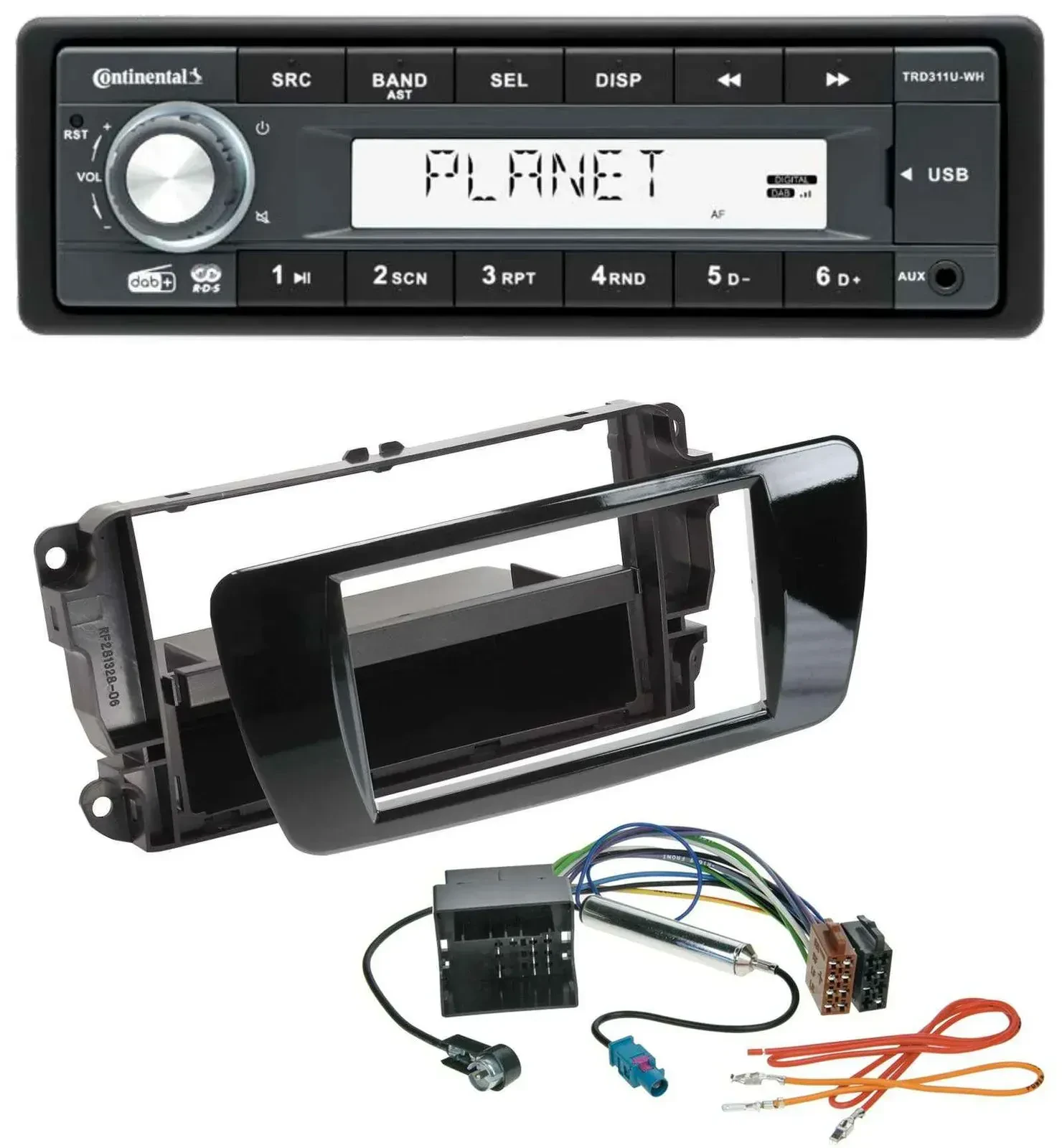 Автомагнитола для Seat Ibiza (с 2008) Continental 1DIN, MP3, AUX, USB, DAB, черный глянец